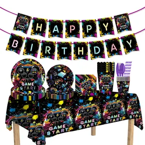 Video game themed birthday party party arrangement set disposable paper plate paper cup paper towel tableware