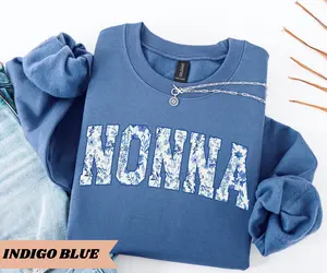 Nonna Sweatshirt, Gift for Mother's Day, Blue Toile Floral Grandmother Sweatshirt, Gift For Her