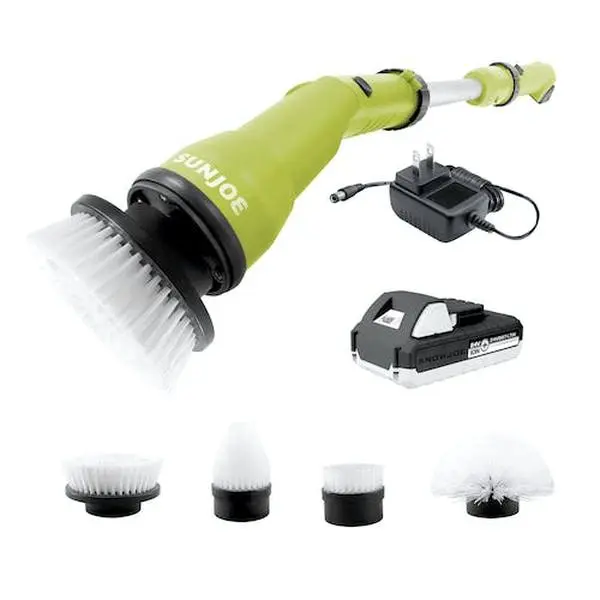 Restored Sun Joe 24V-PWSCRB-LTW | 24V Cordless Indoor/Outdoor 1000-OPM Oscillating Scrubber | 4 Attachments & Battery + Charger (Refurbished)