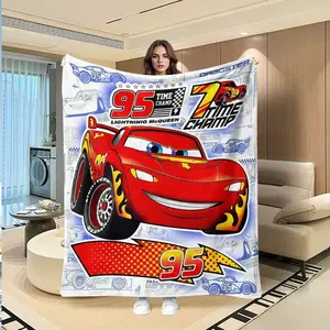 Cars Movie Lightning Mcqueen Flannel Soft Comfy Blanket, Hand Drawn Racing Lines, Flame Pattern, 95 Number Champion Identifier, Soft Warm Cover