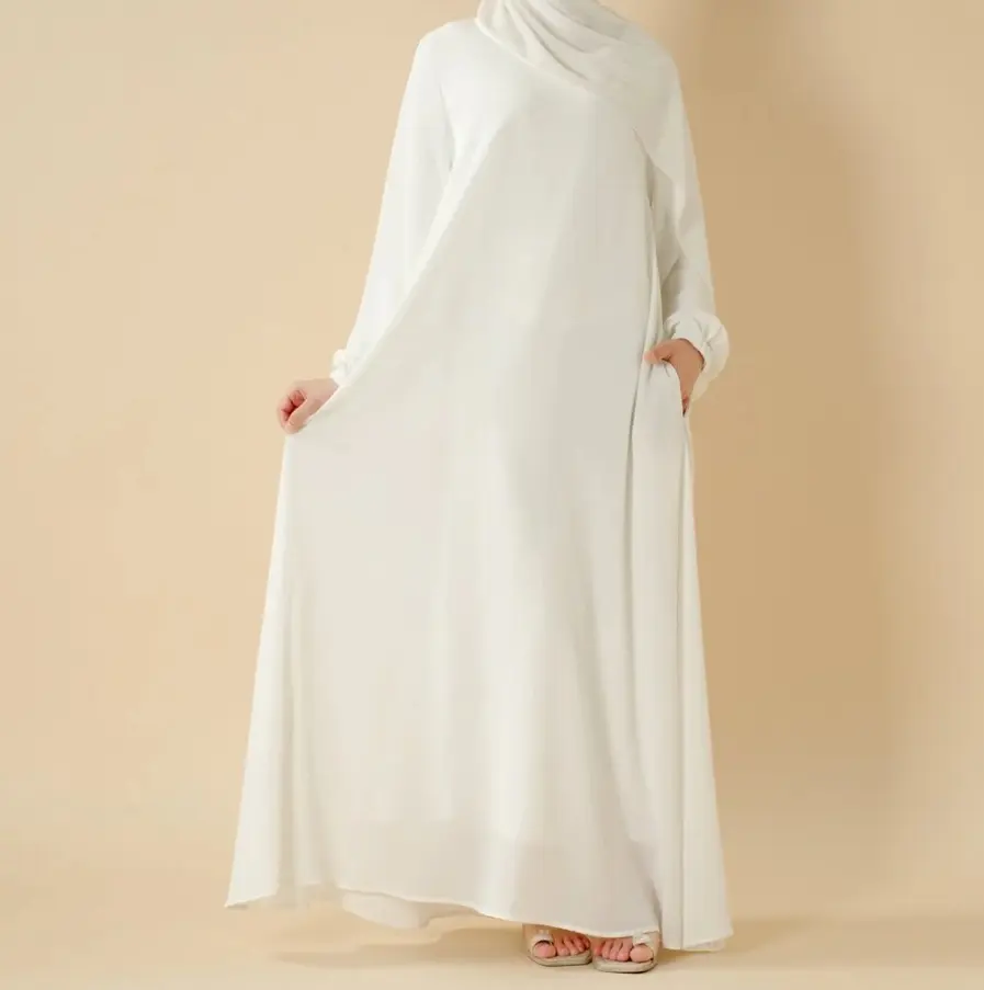 Women's Umbrella Cut Abaya with Pockets – Premium Nida Zoom Modest Maxi Dress M233  Modest Round Neck Long Sleeve Dress