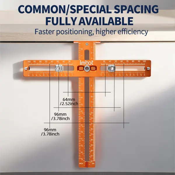 IMBOT ProSet Aluminum handle base with dual-way punch locator. Universal drilling template for handles & pulls. Features anti-slip base and laser-etched scales. Pro precision for home workshops.