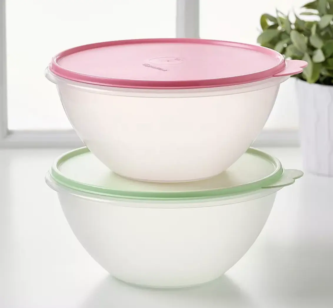 Tupperware 2 PC Classic Wonderlier Bowls Set 10.5 Cup Containers Airtight Lids Spillproof Nestable Dishwasher Safe