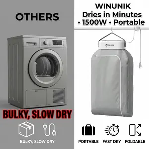 WINUNIK Portable 2-in-1 Travel Hair Dryer with Drying Mode - High Speed Blow Dryer & Mini Clothes Dryer for Apartment, Dorm, RV, Hotel - Quick Dry Lightweight Easy to Pack