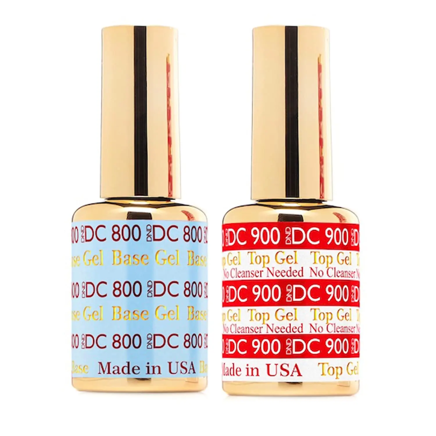 DAISY DND Gel Nail Polish Duo - DC 800 Base Coat & DC 900 No Cleanse Gel Topcoat (0.5 Fl Oz Each, Glass Bottle with Caps), UV LED Compatible, Salon-Quality Manicure, Flawless Finish, USA-Made At-Home Nail Care Beauty Product