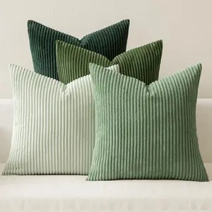 Summer Boho Farmhouse Sage Green Throw Pillow Covers 18x18 Inch Set of 4 Modern Nordic Soft Corduroy Home Decor for Couch Bed Sofa Living Room Forest Green Hidden Zipper