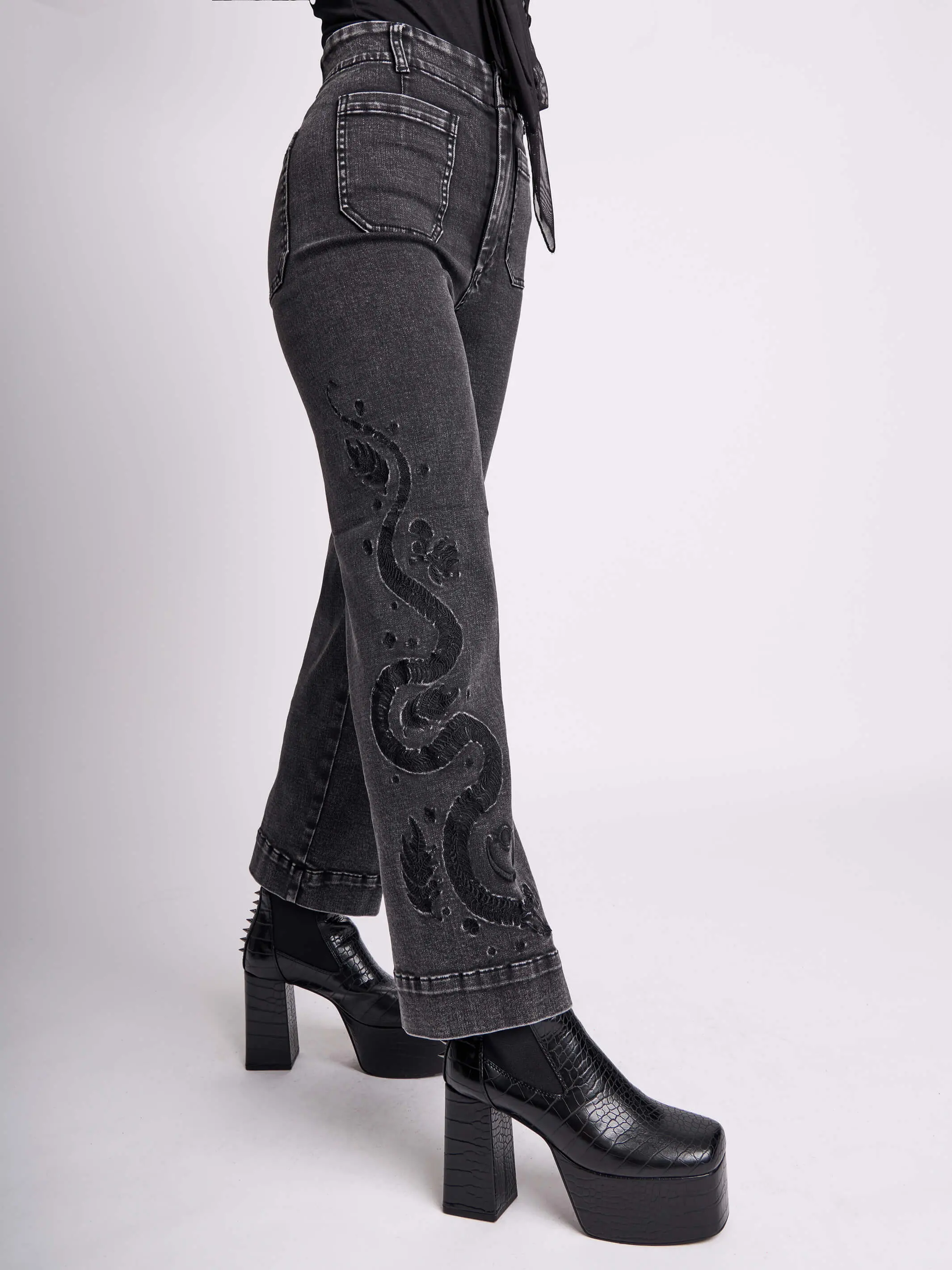 Distressed Embroidered Jeans Distressed Embroidered Jeans