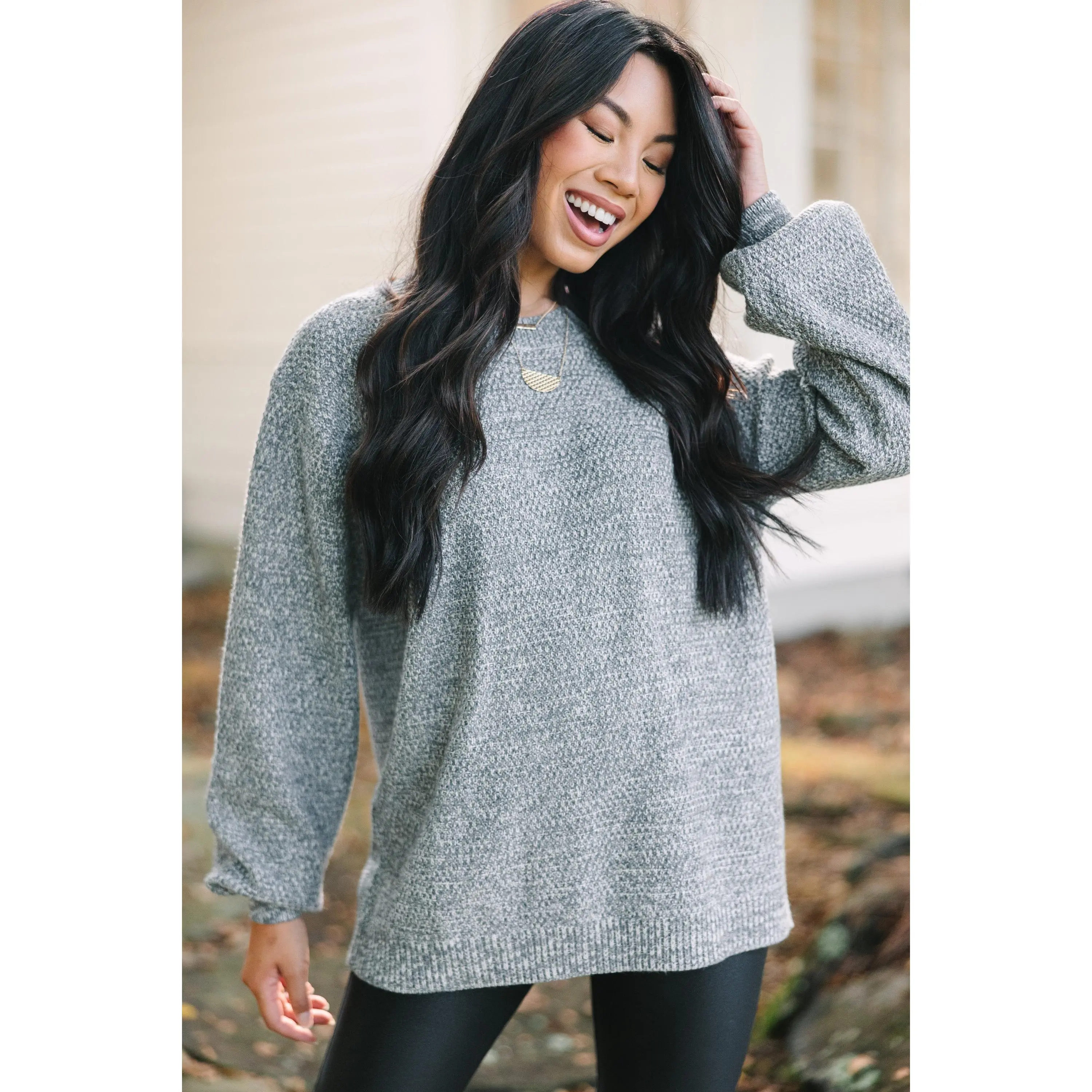 The Slouchy Heather Gray Bubble Sleeve Sweater