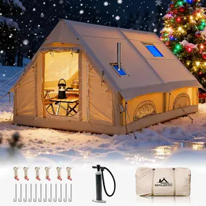 SENLEETO 129 sq ft Inflatable Cabin Tent for 8-10 People Two-Story Luxury Camping Tent with AC Port Stove Jack Waterproof 420D Oxford Fabric Quick Setup All-Season Glamping Portable Outdoor Gear
