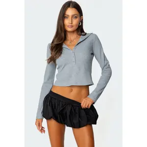 Hooded Henley Waffle Top