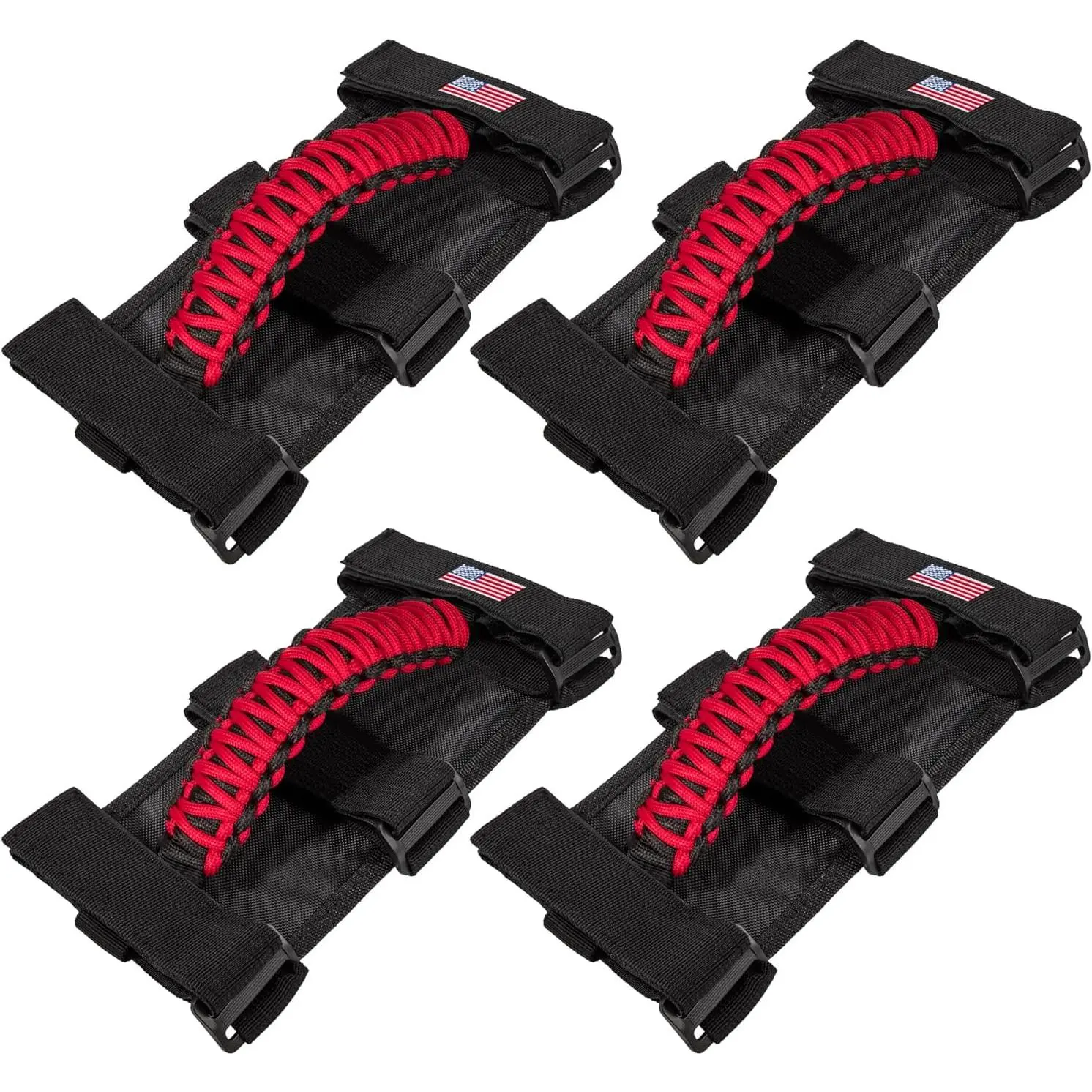 4 Pcs Premium Paracord US Flag Heavy-Duty Anti-Slip Roll Bar Grab Handles, Car Accessories Interior Decoration for 1955-2023 Jeep Wrangler JK JKU JL JLU TJ LJ YJ CJ & Gladiator JT, UTV ATV