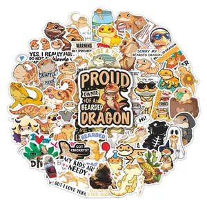 50pcs Bearded Dragon Themed Stickers Pack, Waterproof Reptile Lover Cute Bearded Dragon Meme Decals for Laptop, Water Bottle, Journal & Scrapbook, Reptile & Lizard Lover Gift