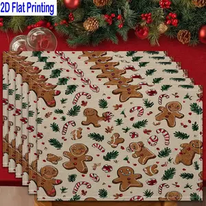 1PC/4Pcs/6Pcs 2D Flat Printed Gingerbread Man Candy Cane Christmas Style Table Mats, Placemats, Heat-resistant Kitchen Table Mats, Home Restaurant Table Mats, Outdoor Picnic Table Cloth Mats, Etc, Kitchen Decorative Placemat