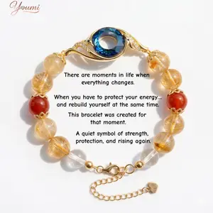 Blue Eye Phoenix Bracelet, Natural Citrine & Red Agate Beaded Bracelet for Women, Dainty Gold Evil Eye Jewelry for New Beginnings, Healing & Protection  for Friends, Self, Graduation versatile fashion perfect family gift. energy magnet bazo ,gifts