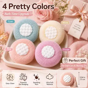 4PCS Ultra Soft Sunflower Suction Cup Bath Sponge, Cute Donut Loofah Body Scrubber & Exfoliating Shower Sponge Set, 2-in-1 Rich Lather Quick Dry Mesh Bath Ball with Finger Massage Grip for Women Men, Bathroom, Shower & Spa