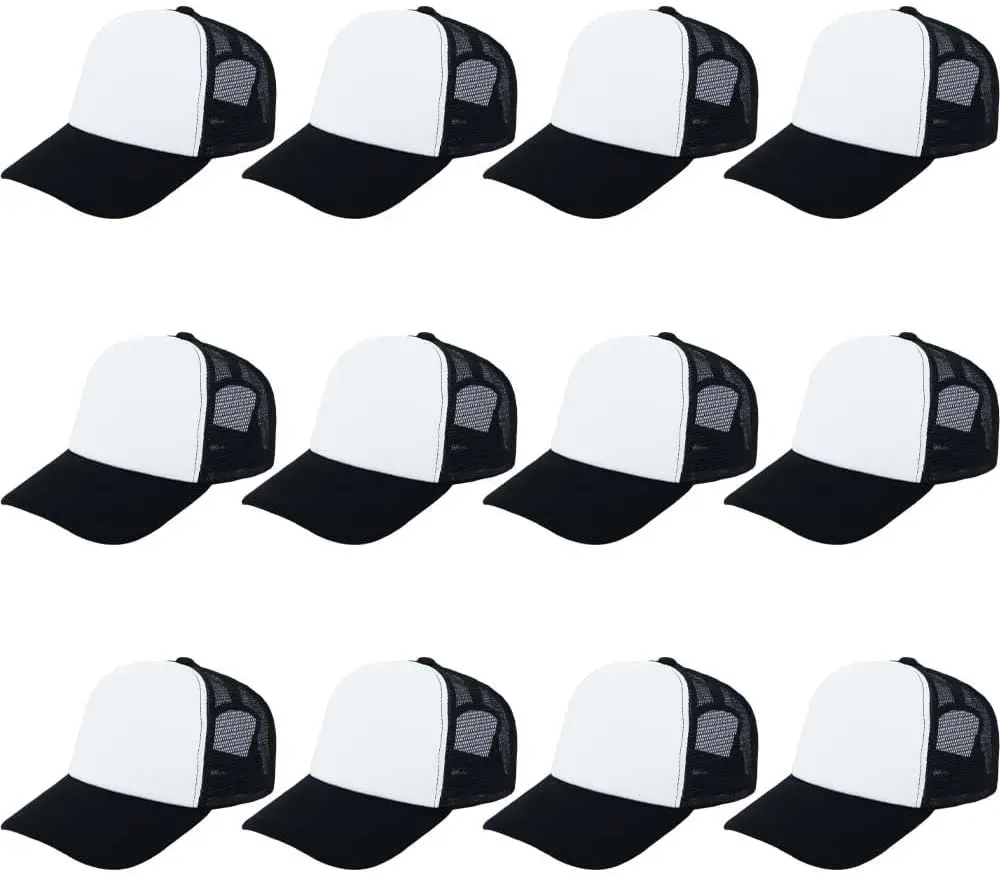 12 Pcs Sublimation Trucker Hats Blank Mesh Baseball Cap Polyester Bulk Mesh Trucker Hat for Men and WomenGift.