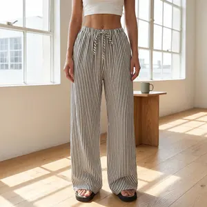 Women's Striped Print Drawstring Waist Pants, Casual Comfy Wide Leg Trousers for Daily Wear, Ladies Bottoms for All Seasons, Womenswear
