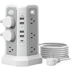 Surge Protector Power Strip Tower with USB C Port (PD18W), 10FT Extension Cord, 12 AC Outlets, 5 USB Ports for  Office and Dorm Room Use