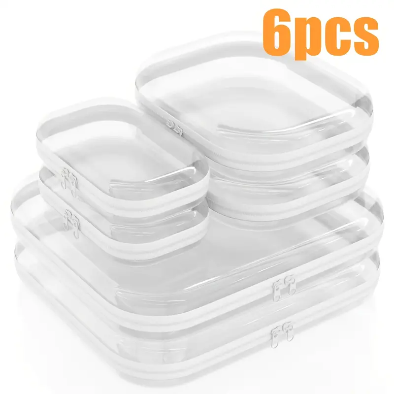 6 Pack Clear Hard Shell Zipper Cases Waterproof Dustproof Travel Organizer for Makeup Toiletries Small Items Crush-Resistant Storage Bags(2 Small, 2 Medium, 2 Large),Gifts baby organization
