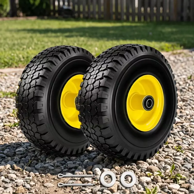 【AAA】10-Inch Solid PU Flat Free Tires (2 Pack) with 5/8 Inch Bearings, Heavy Duty 180/550 Lbs Load Capacity Replacement Tires for Wheelbarrow Garden Trailer Utility Cart