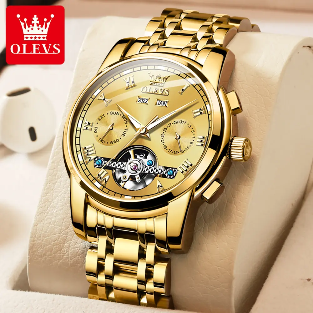 OLEVS Premium New Business Automatic Mechanical Watch, Practical Hollow Multi-Functional Dial, Luminous & Waterproof