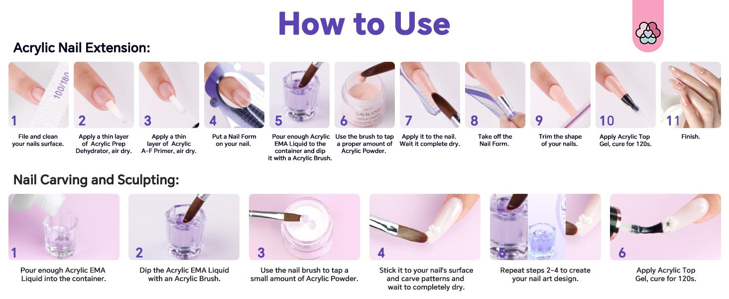 SAVILAND Monomer Acrylic Nail Liquid 4oz EMA Formula, Non-Yellowing for Acrylic Powder Nail Art Extensions 3D Carving DIY Salon Use Christmas Gift