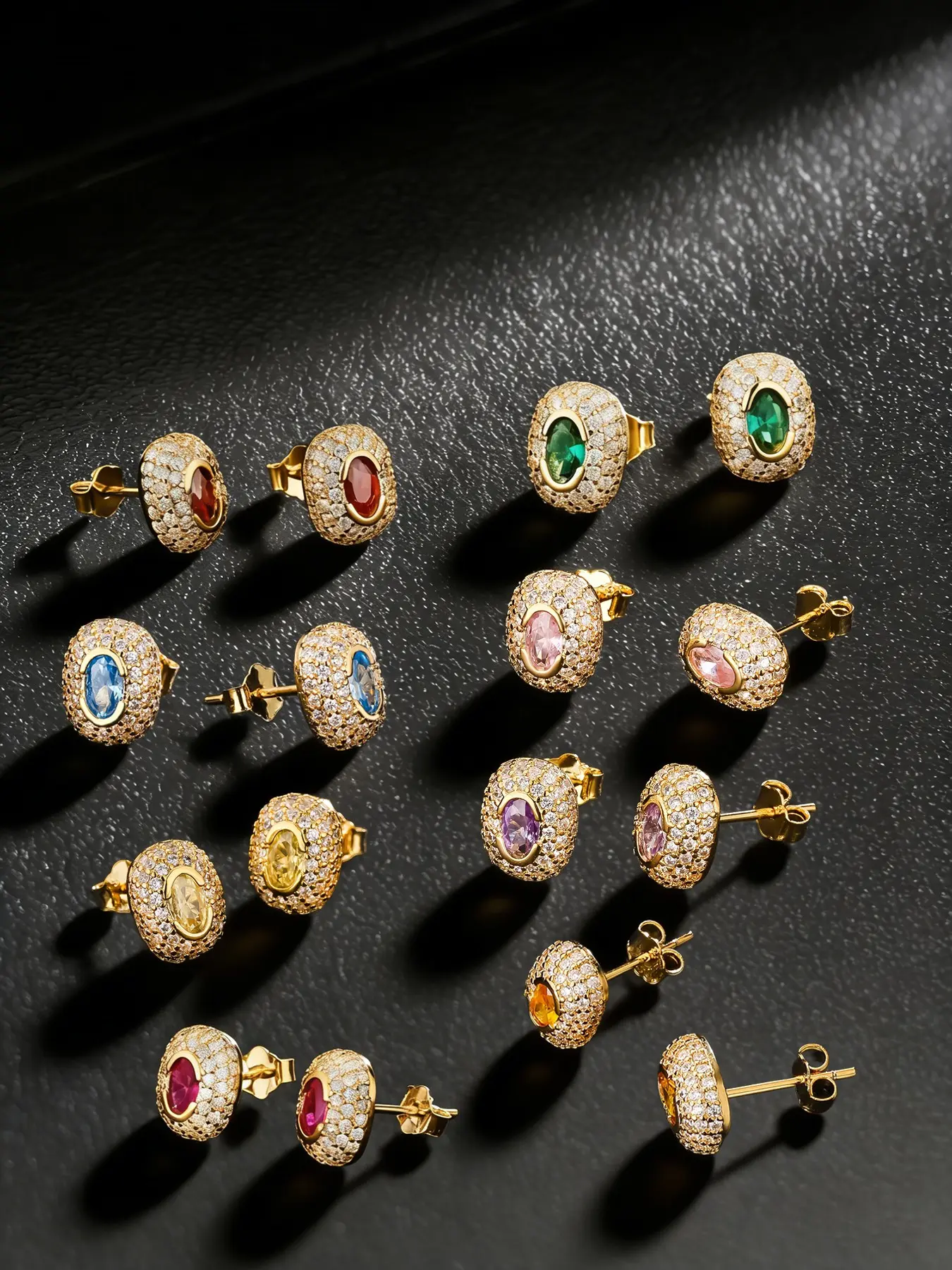 Iced Chics 8 Pairs Full Zircon Sparkling Zirconia Colorful Stud Earrings Set, Artificial Zircon Earrings, High Quality Earrings, Oval Hip Hop Earrings, Unisex Fashion Jewelry Accessories, Fashion Jewelry Party, Stud Earring Pack, Trendy Jewelry