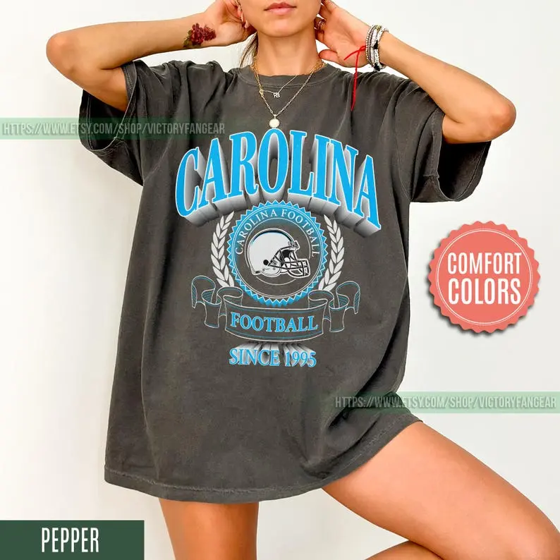 Carolina Vintage Style Comfort Colors Football T-Shirt, Panther T-Shirt,Carolina Football Crewneck, Carolina Football T-Shirt FTY13