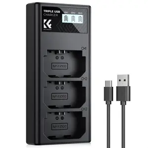K&F CONCEPT Triple Slot Digital Camera Battery Charger for NP-FZ100 with LCD Screen, Includes Cable - Electronic Accessory for Sony A7iii A7iv A7Rv A6700 A6600 A9 A1 FX3 FX30 ZV-E1