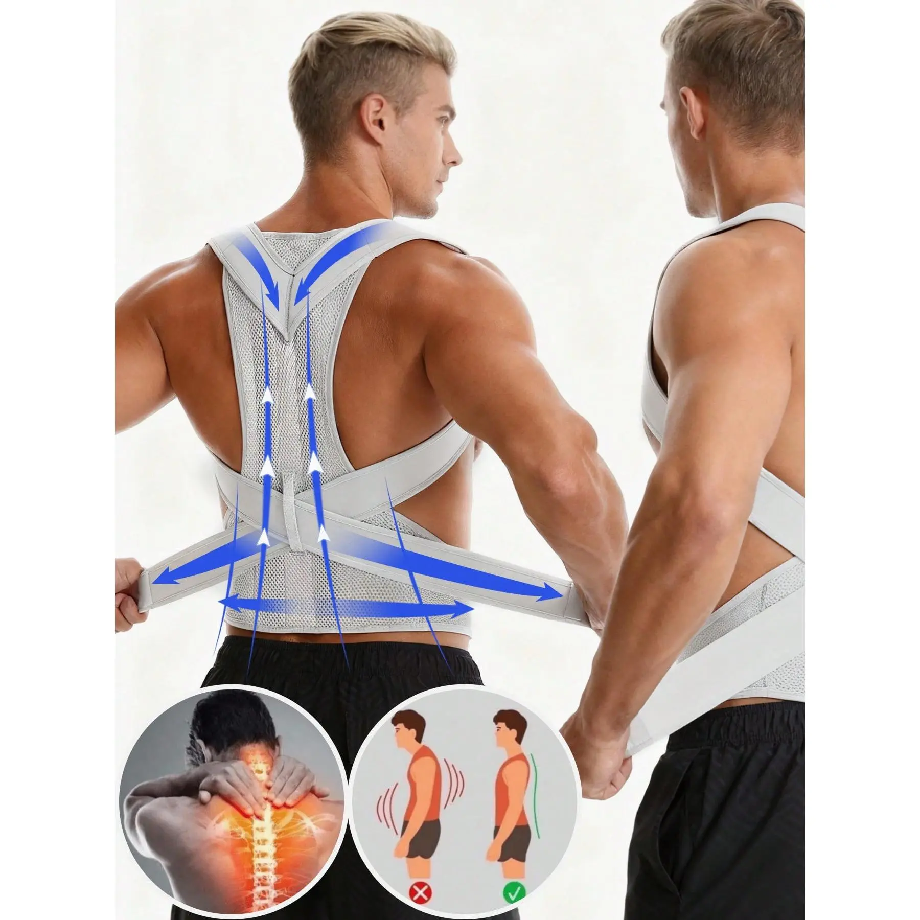S-5XL Plus Size Full Back Support Belt Posture Corrector Back Brace for Men Women Pain Relief Hunchback Correction Breathable Lumbar Support Belt Ergonomic Back Saver Multicolor