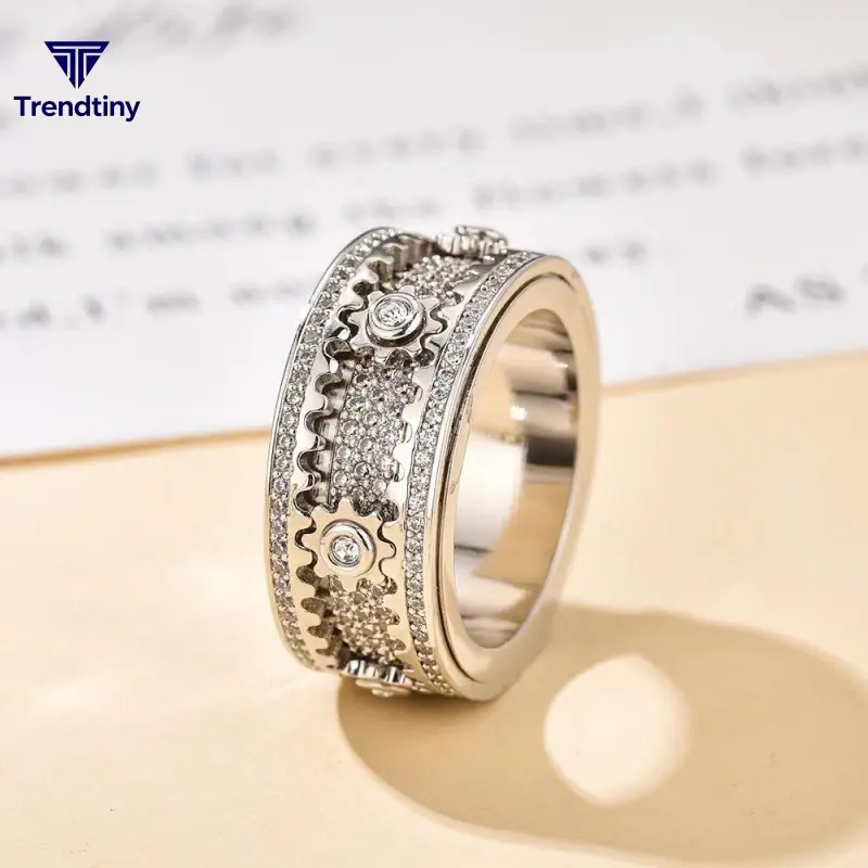 Unisex,Couple Gear Ring,Rotatable Mechanical Ring,Suitable for Daily Wear,8mm Cubic Zirconia Rotating Ring Trendy Jewellery Accessories rings for men promise rings