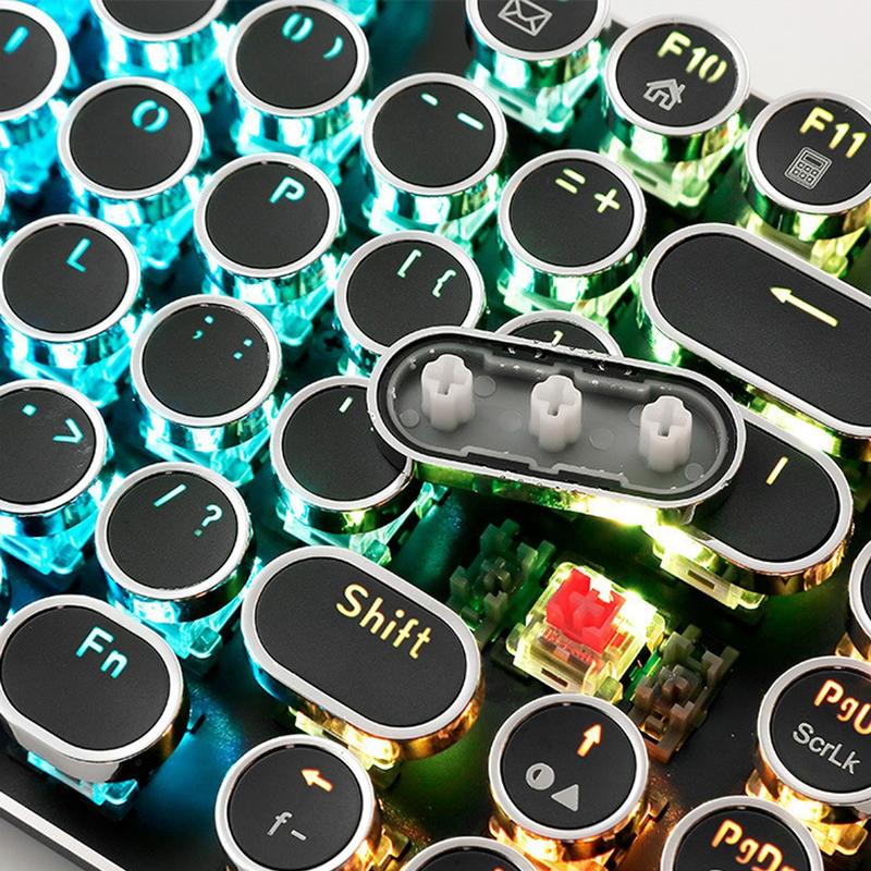 Punk Style Keycaps, Vintage Steam Punk Typewriter Design, Electroplated Surface, Translucent Characters, Compatible with Mx Stems, 6.25u Spacebar Size