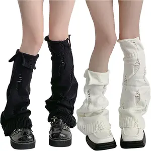 Womens Y2k Knit Leg Warmers Harajuku Japanese Long Boot Socks Kawaii Lolita Winter Leg Cover