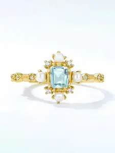 1 PC Vintage Palace Elegant Pearl Zircon Golden Ring for Women Fashion Jewelry for Festival Party Daily Clothing Decor Trendy Exquisite Wedding Engagement Promise Ring Ladies  Anniversary Party Birthday Valentine's Day  Gift for Girlfriend