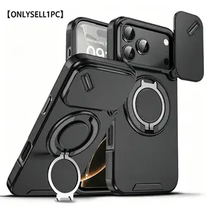 Rotating Lens Cover Phone Case, Protector, 360° Stand, Magnetic Charging, Shockproof Armor, Compatible with iPhone 17 Pro Max, 16 Plus, 15/14/13/12