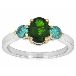 JTV Chrome Diopside Rhodium & 18K Yellow Gold Over Silver Ring 1.47ctw