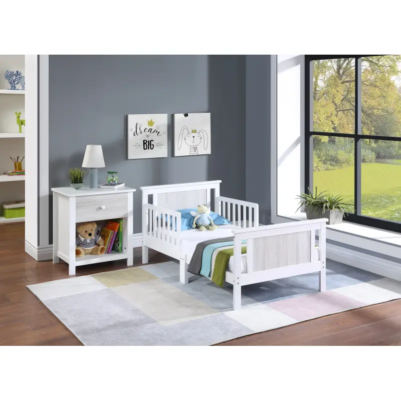 Bellemave Connelly Modern Reversible Solid Wood Montessori Floor Bed - White/Rockport Gray, Comfortable Stylish Kids Toddler Bed Frame for Indoor Bedroom Furniture, Montessori Floor Beds