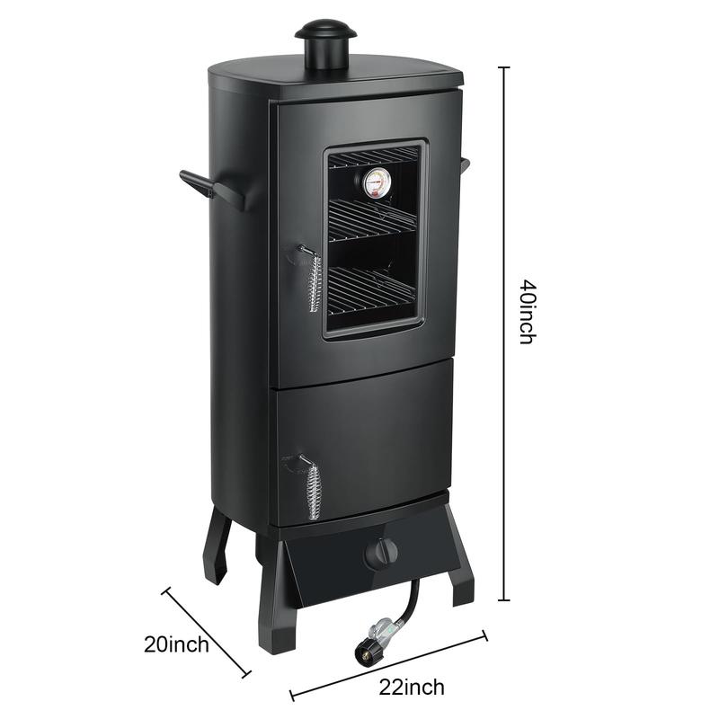 MBY Vertical Propane Smoker set with Cover, BBQ Smoker Grill, Three Removable Smoking Shelves, Temperature Control, Alloy Steel