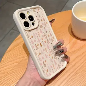 "White Christmas" Christmas Tree & Snowflake Polka Dot Pattern Phone Case — Drop-Resistant & Shockproof Design — Compatible with iPhone 17/16/15/14/13/12/11 Pro Max — Couples' & Unisex Phone Case