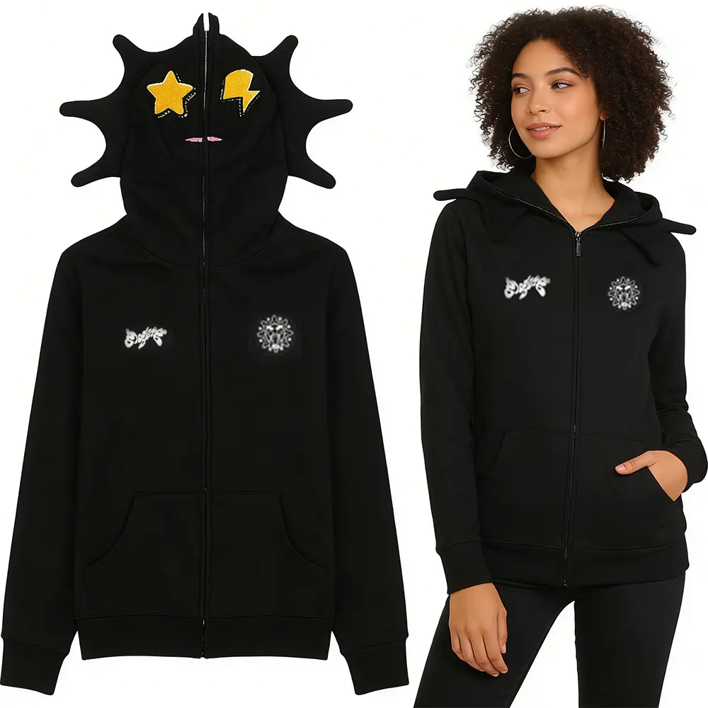 Y2K Unisex Oversized Zippered Hoodie Jacket - Grunge Harajuku Letter Print Sweatshirt Long Sleeve Polyester Streetwear with Full-Zip Closure Round Neck Casual Pullover for Men & Women Fall/Winter Warmth Funny Graphic Hooded Sweatshirt