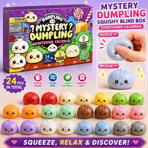 24PCS Mystery Dumpling Squishy Blind Box Advent Calendar – Kawaii Slow Rise Stress Relief Fidget Toys for Kids & Adults, Cute Sensory Squeeze Toy Gift Set, Decompression Desk Toys, Surprise Countdown Calendar Party Favor Box