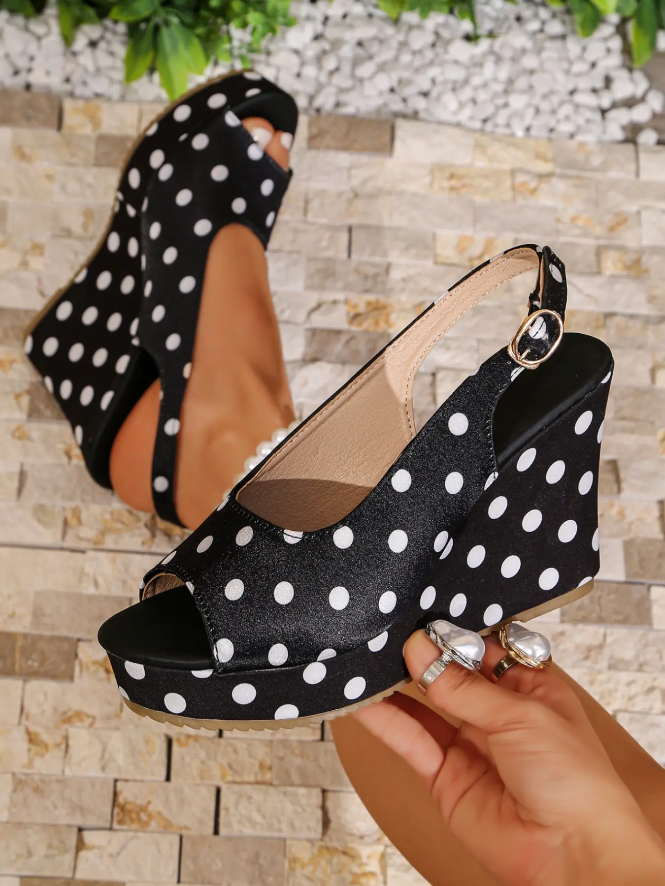 Roman Backless Summer Fashion Stylish Classic Sandals Strappy Party Evening Shoes 2026 New Round Toe Fish Mouth Thick Sole Polka Dot Heel, Anti-Slip Shoe Bottom, Ankle Adjustable Buckle