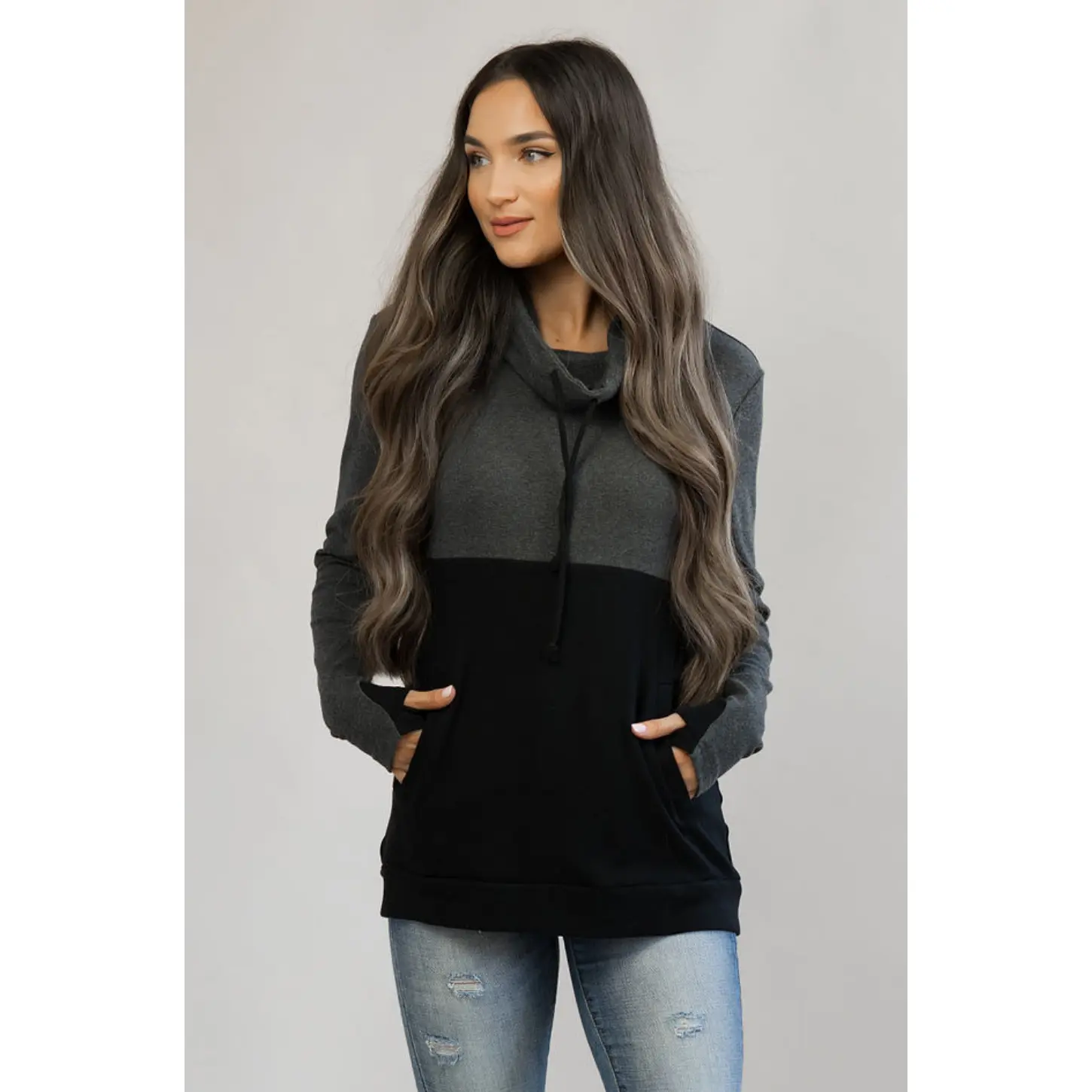 Nursing Sweatshirt Pullover - Colorblock Dark Gray