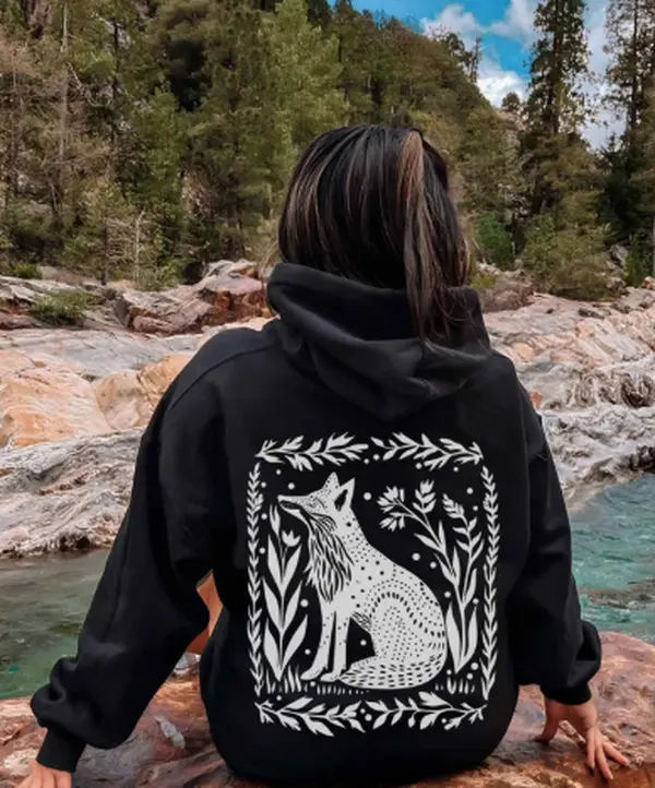 Fox Hoodie Goblincore Hoodie,Forestcore Granola Girl Hoodie Unisex Oversized Drawstring Hooded Cotton Sweatshirt with Front Pocket for Daily Wear Comfort Hoodie for All Genders Printed Unisex Casual Hoodie