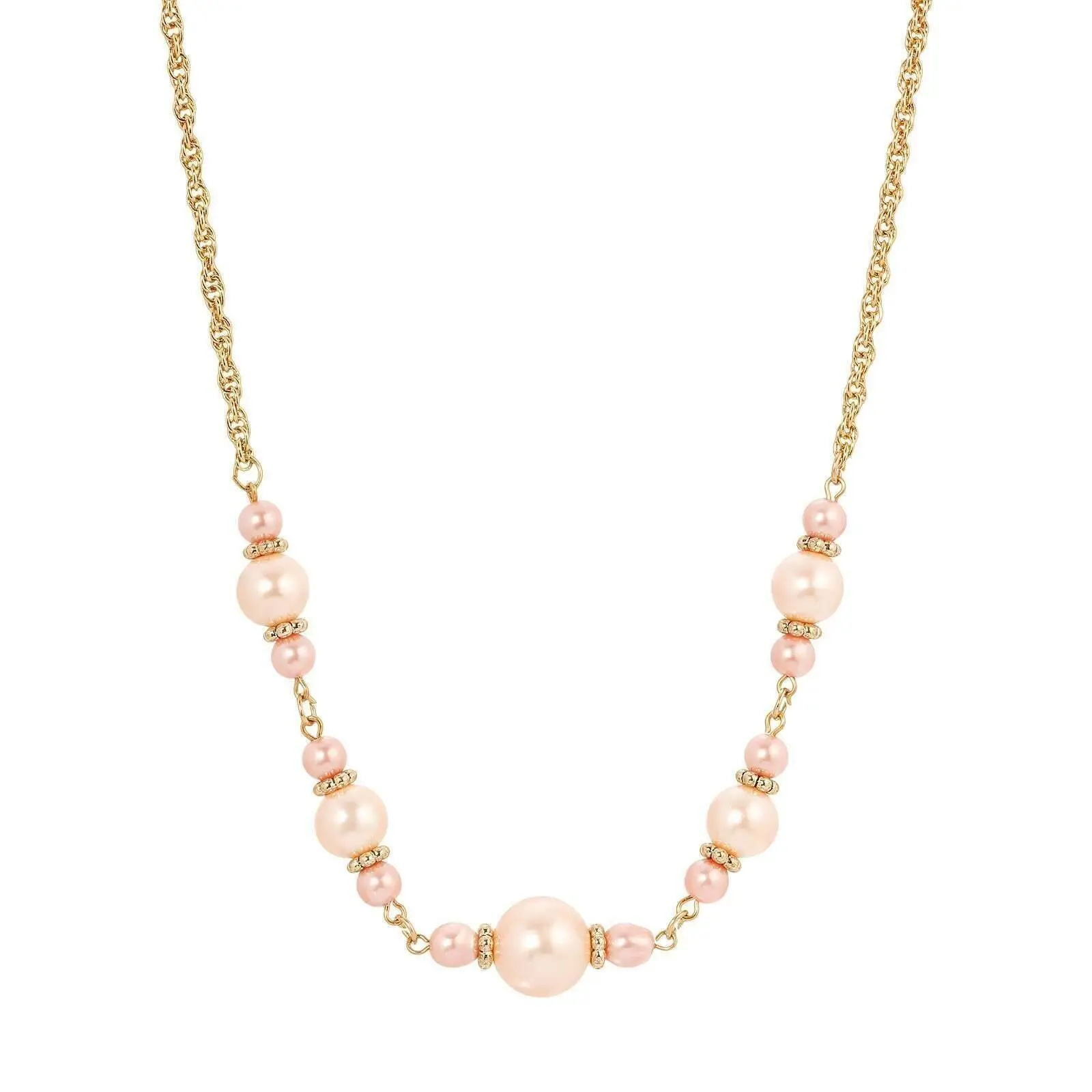 1928 Jewelry Rosabella Raspberry & Champagne Faux Pearl Necklace 16" + 3" Extender