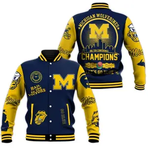Michigan Wolverines Inspired College Baseball Jacket, Unisex Varsity Outerwear, Sports Fans Campus Style Streetwear, University Gift Apparel