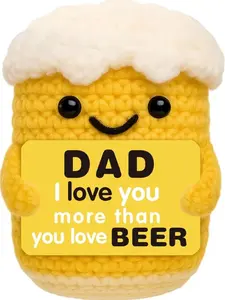 Fathers Day Dad Gifts from Daughter Son Wife - Funny Birthday Gift for Dad - Cool Small Handmade Crochet Beer for Dads - Unique I Love You Papa Gift Idea