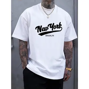 New York Print Mens Tshirt 100% Cotton Crewneck Short Sleeve Streetwear Knit Pullover Casual Top for Daily Urban Style Comfort Breathable Menswear Classic Relaxed Fit