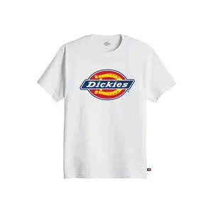 Dickies Tri Color Logo Graphic Tee White Fitted Short Sleeve Crew Neck Casual Summer Medium Length Tagless Comfort