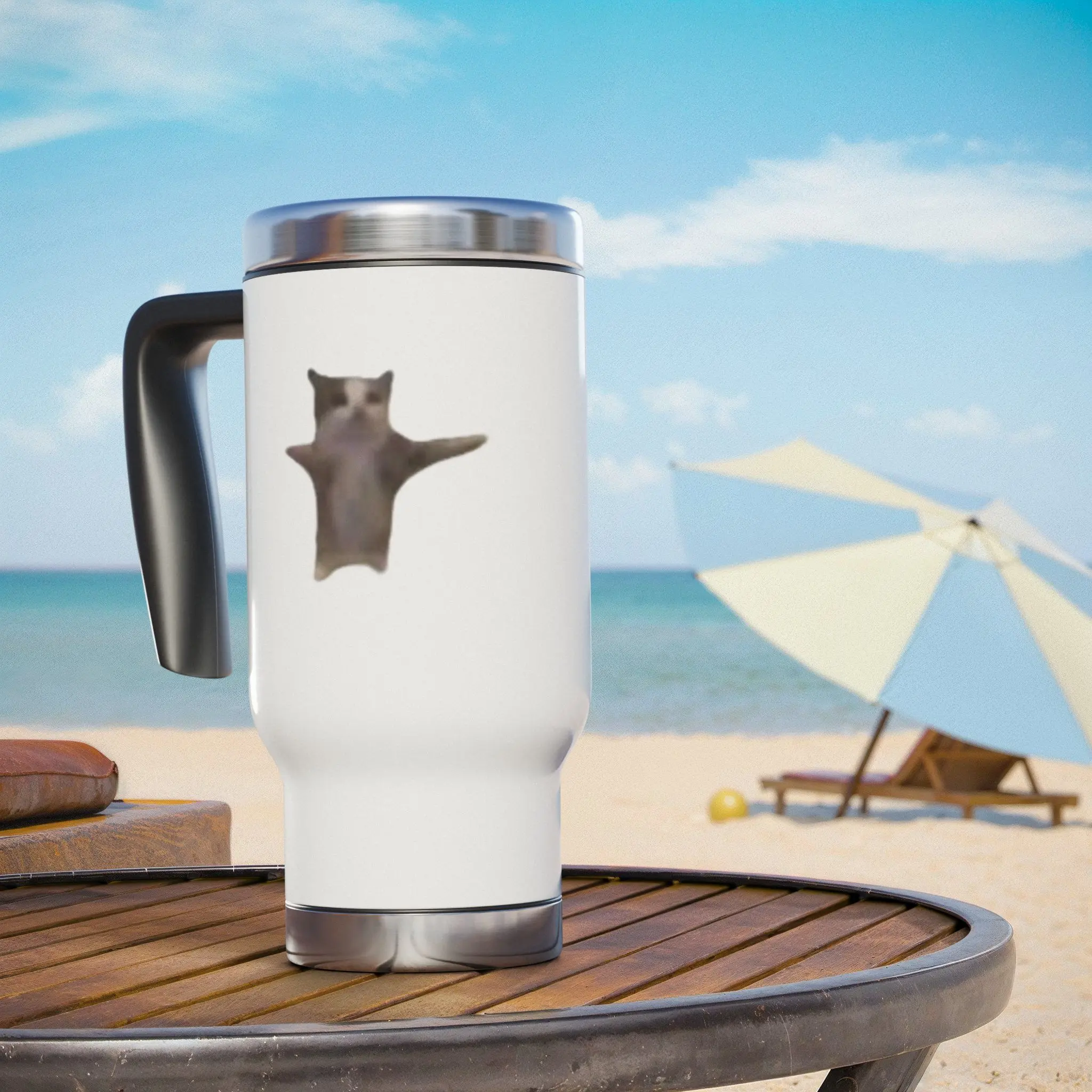 Jumping Cat Travel Mug | 14oz Stainless Steel Handle
